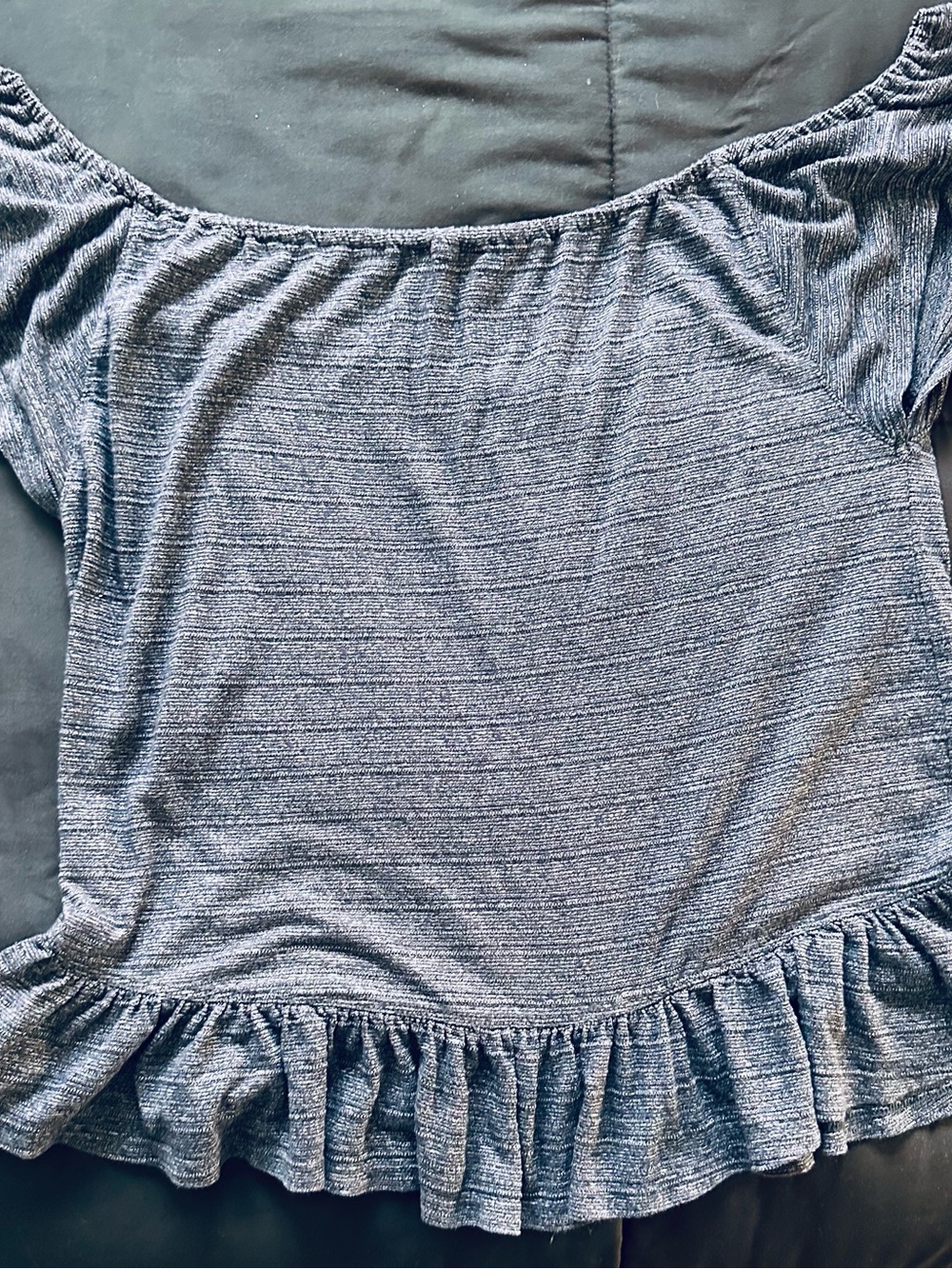 Lucky Brand Blue Off-Shoulder Ruffle Button-Front Top - Picture 3 of 5